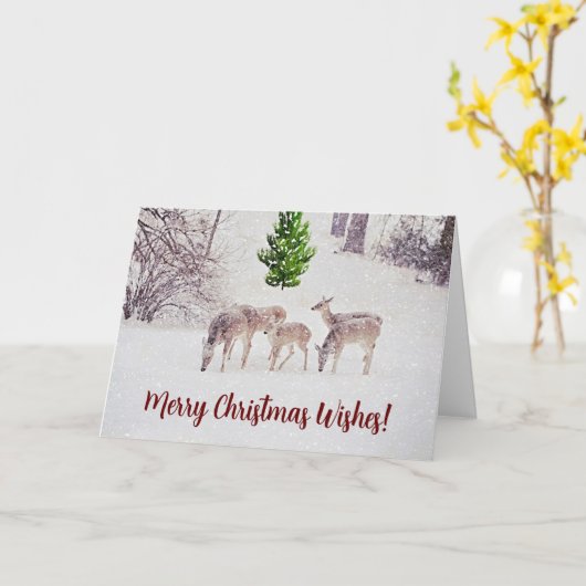 Wilde Herten in Sneeuw Winter Kerstmis Kaart (Gele Bloem)
