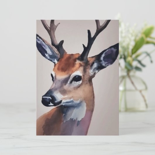 Wilde Hertenportret Waterverf Schilderij, Herten Aankondiging (Staand voorkant)
