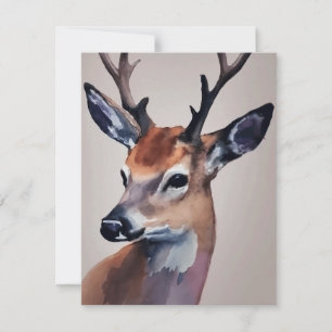 Wilde Hertenportret Waterverf Schilderij, Herten Feestdagenkaart