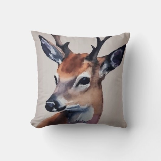 Wilde Hertenportret Waterverf Schilderij, Herten Kussen (Voorkant)