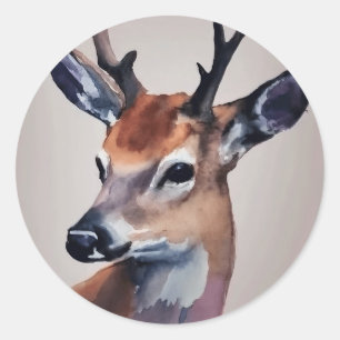 Wilde Hertenportret Waterverf Schilderij, Herten Ronde Sticker