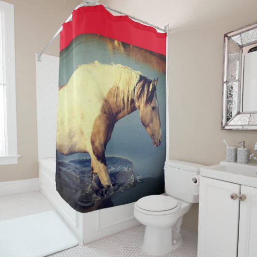 WILDE HOREN VAN UTAH PINTO IN WATER Shower Curtain Douchegordijn (In situ)