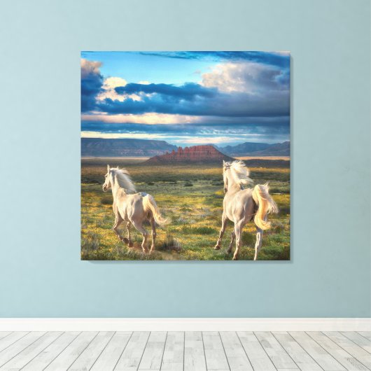 WILDE HORSES "Live to run" Canvas Afdruk (Insitu (Houten vloer))