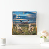 WILDE HORSES "Live to run" Vierkante Klok (Huis)