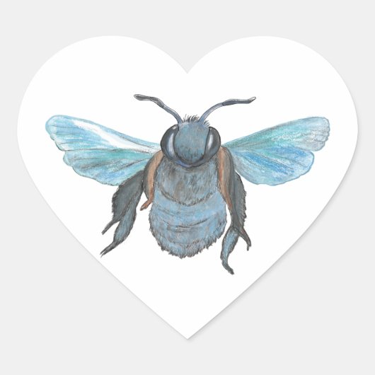 Wilde Houtbij in Vlucht Hart Sticker (Voorkant)