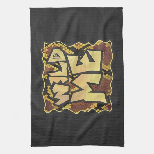 Wilde ik Snake Brown and Gold Print Theedoek (Verticaal)