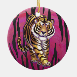Wilde ik tijger zwart en roze keramisch ornament