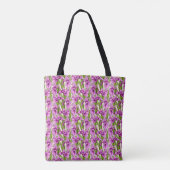 Wilde Iris Pattern Fuchsia op Bleek geel Tote Bag (Achterkant)
