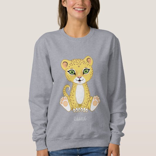 Wilde Jonge Luipaard Dier Cartoon Sweatshirt (Voorkant)