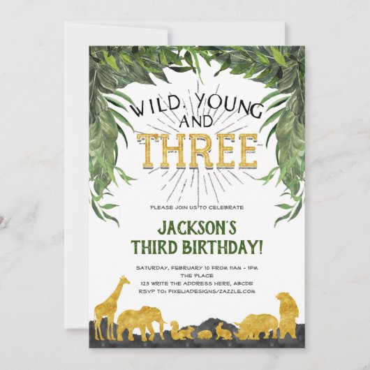 Wilde jongeren en drie, Safari, derde verjaardag Kaart (Voorkant)