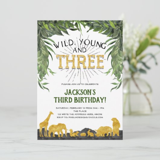 Wilde jongeren en drie, Safari, derde verjaardag Kaart (Staand voorkant)