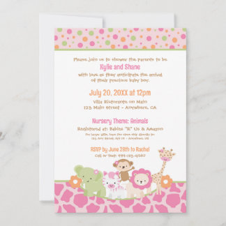 Wilde Jungle Dieren Baby Meisje Shower Uitnodiging