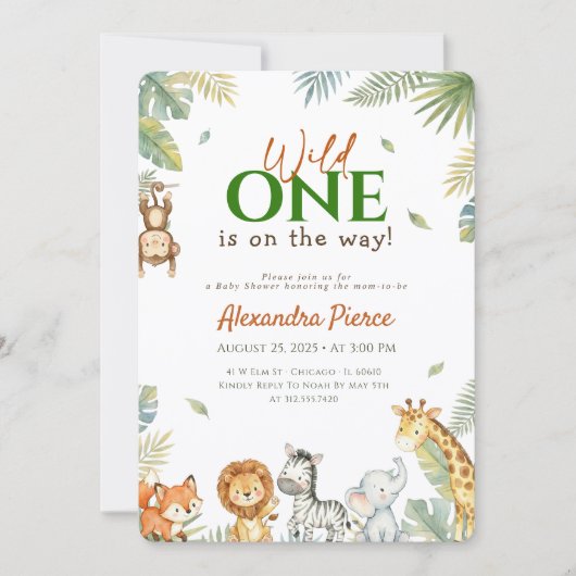 Wilde Jungle Dieren Baby Shower Kaart (Voorkant)