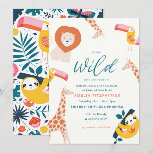 Wilde Jungle Dieren Baby Shower   Wit Kaart