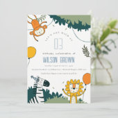 Wilde Jungle Dieren Kinderen Verjaardagsuitnodigin Bedankkaart (Staand voorkant)