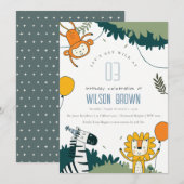 Wilde Jungle Dieren Kinderen Verjaardagsuitnodigin Bedankkaart (Voorkant / Achterkant)