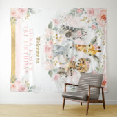 Wilde Jungle Dieren Roze Bloemen Verjaardags Welko Wandkleed (In Situ (horizontaal))
