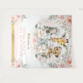 Wilde Jungle Dieren Roze Bloemen Verjaardags Welko Wandkleed (Voorkant (horizontaal))