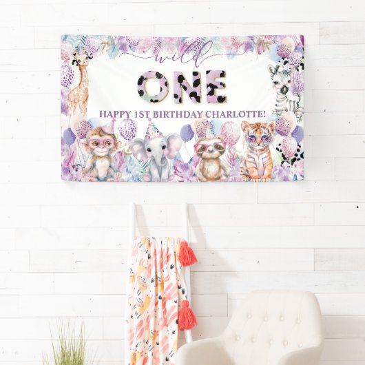 Wilde Jungle Dieren Safari 1e Verjaardag Welkom Spandoek (Insitu)