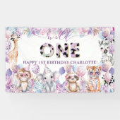 Wilde Jungle Dieren Safari 1e Verjaardag Welkom Spandoek (Horizontaal)