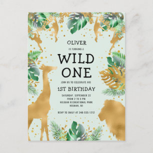 Wilde Jungle Safari 1e Verjaardag Groen Uitnodiging Briefkaart