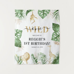 Wilde Jungle/Safari 1e Verjaardagsfeest Achtergron Wandkleed