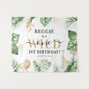 Wilde Jungle/Safari 1e Verjaardagsfeest Achtergron Wandkleed