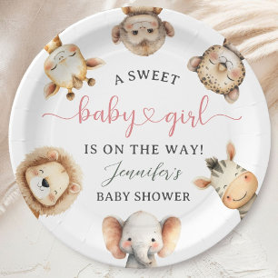 Wilde Jungle Safari Dieren Baby Shower Meisje Papieren Bordje