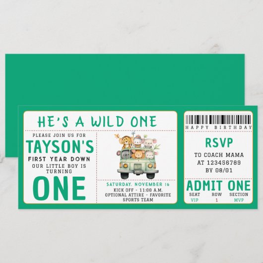 Wilde Jungle Safari Dieren Jongen 1e Verjaardag Kaart (Voorkant / Achterkant)