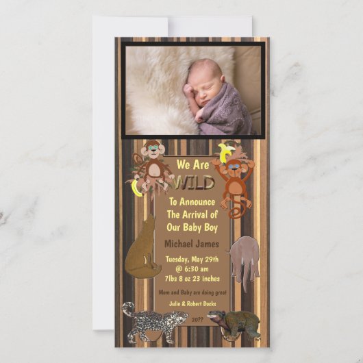 Wilde Jungle Strepen Geboorte Aankondiging (Voorkant)