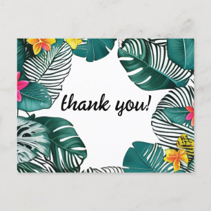Wilde Junglebladeren Roze Gele Hibiscusbloemen Briefkaart