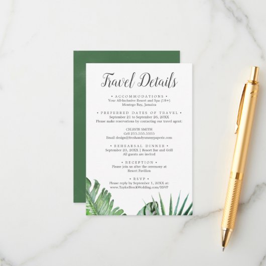 Wilde Kaart met reisgegevens voor Tropische Palmre (Voorkant / Achterkant in situ)