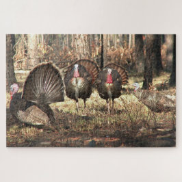 Wilde kalkoen in het bos vogel legpuzzel