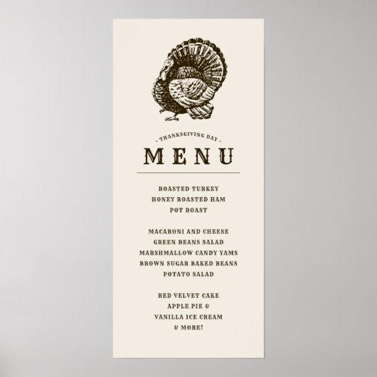 Wilde Kalkoen | Thanksgiving-diner menu Poster (Voorkant)
