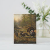 Wilde kalkoenen in het herfstbos briefkaart (Staand voorkant)