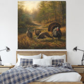 Wilde kalkoenen in het herfstbos canvas afdruk (Insitu (Slaapkamer))
