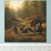 Wilde kalkoenen in het herfstbos canvas afdruk (Insitu (Houten vloer))