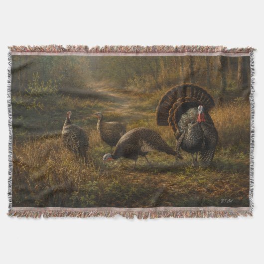 Wilde kalkoenen in het herfstbos deken (Voorkant)