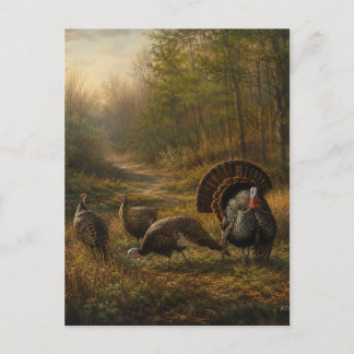 Wilde kalkoenen in het herfstbos feestdagenkaart