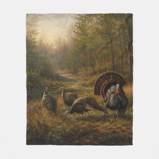 Wilde kalkoenen in het herfstbos fleece deken (Voorkant)