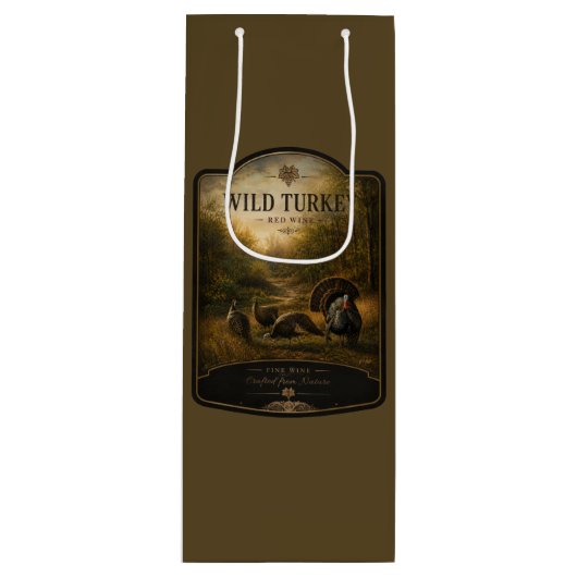 Wilde kalkoenen in het herfstbos wijn cadeautas (Voorkant)