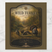 Wilde kalkoenen in het herfstbos wijn etiket (Enkel label)