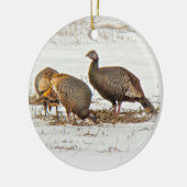 Wilde kalkoenen in sneeuw keramisch ornament (Links)