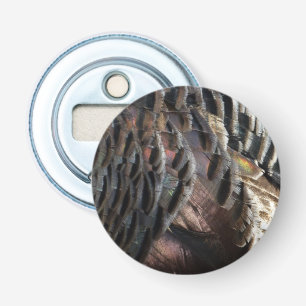 Wilde kalkoenveren I Abstracte natuurontwerp Button Flesopener