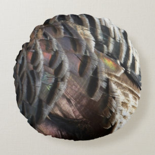 Wilde kalkoenveren I Abstracte natuurontwerp Rond Kussen