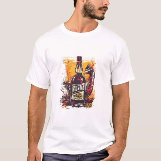 Wilde kalkoenwhiskeyfles in de stijl van  t-shirt (Voorkant)