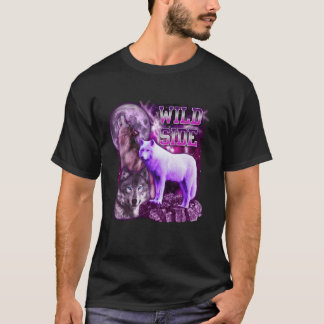 Wilde Kant Wolf Op Maanstelsel Grappige Drie Wolve T-shirt