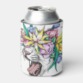 Wilde kat, bloemenkrans, cartoon. blikjeskoeler (Blikje Voorkant)