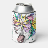 Wilde kat, bloemenkrans, cartoon. blikjeskoeler (Blikje Achterkant)