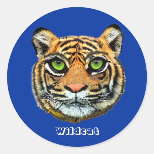 Wilde kat op blauw ronde sticker (Voorkant)